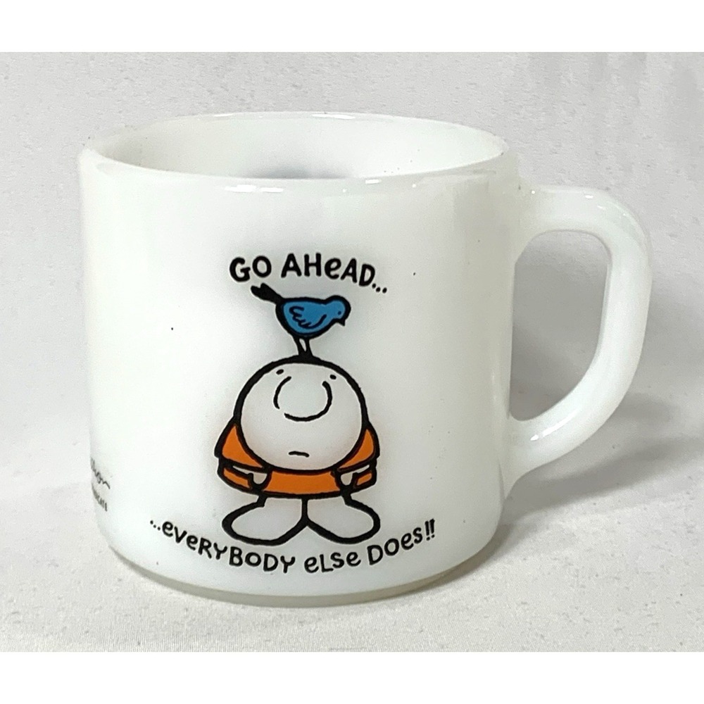 Ziggy Federal Glass Mug Cup Vintage 1974 White Bird on Head Cartoon EUC